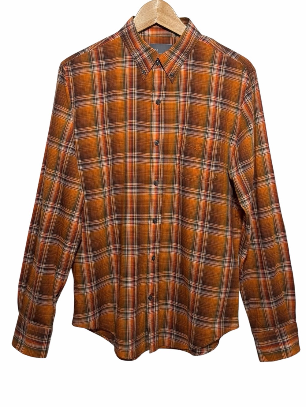 Vince Mens Orange Multi Plaid Button Down Long Slv Shirt Pocket Size S Preppy